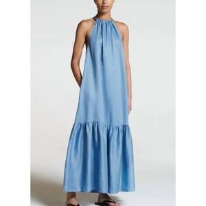 NEW ASCENO ibiza linen dress in cornflower blue